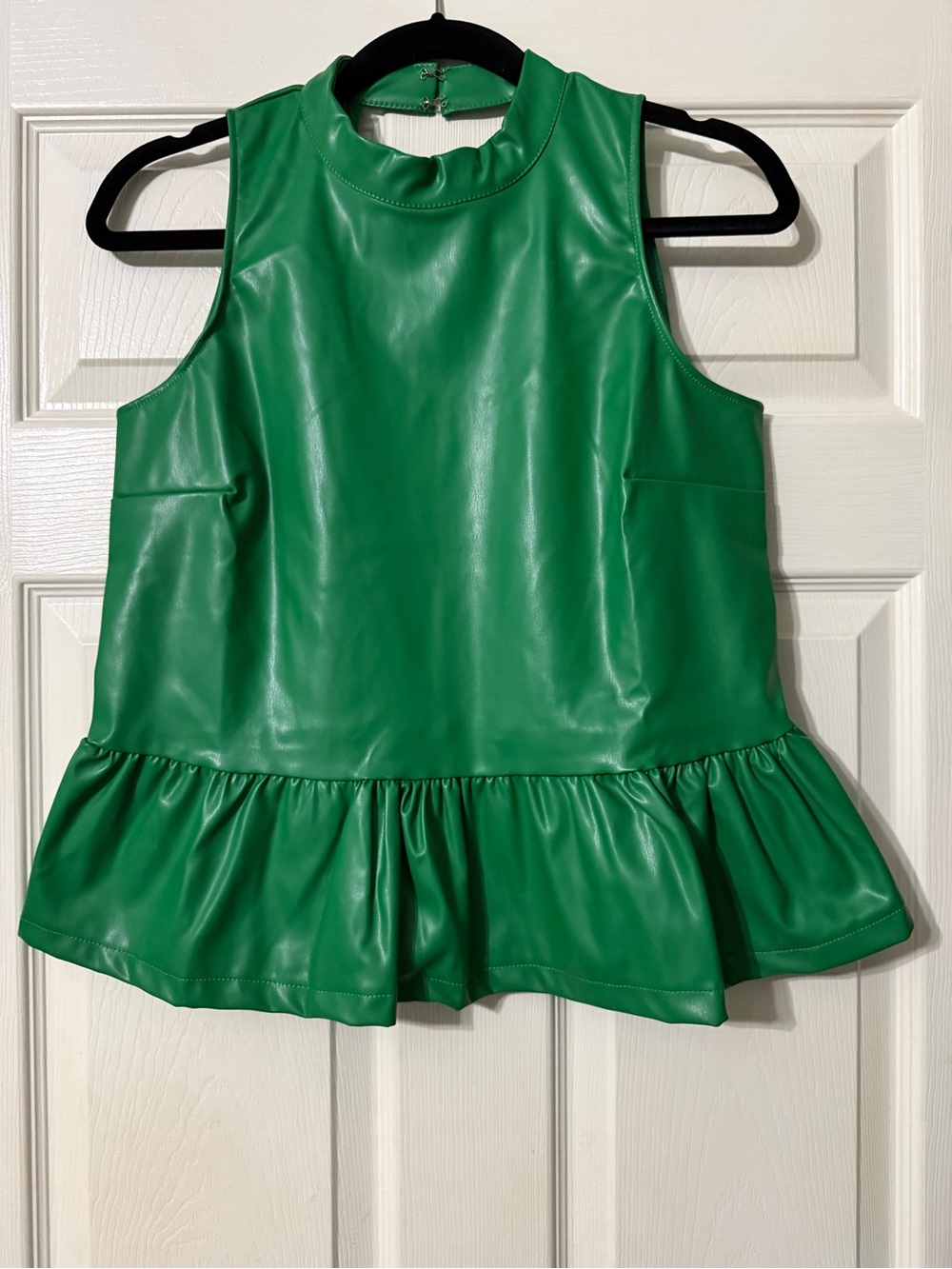First Love Emerald Green Faux Leather Ruffle-Hem Tank